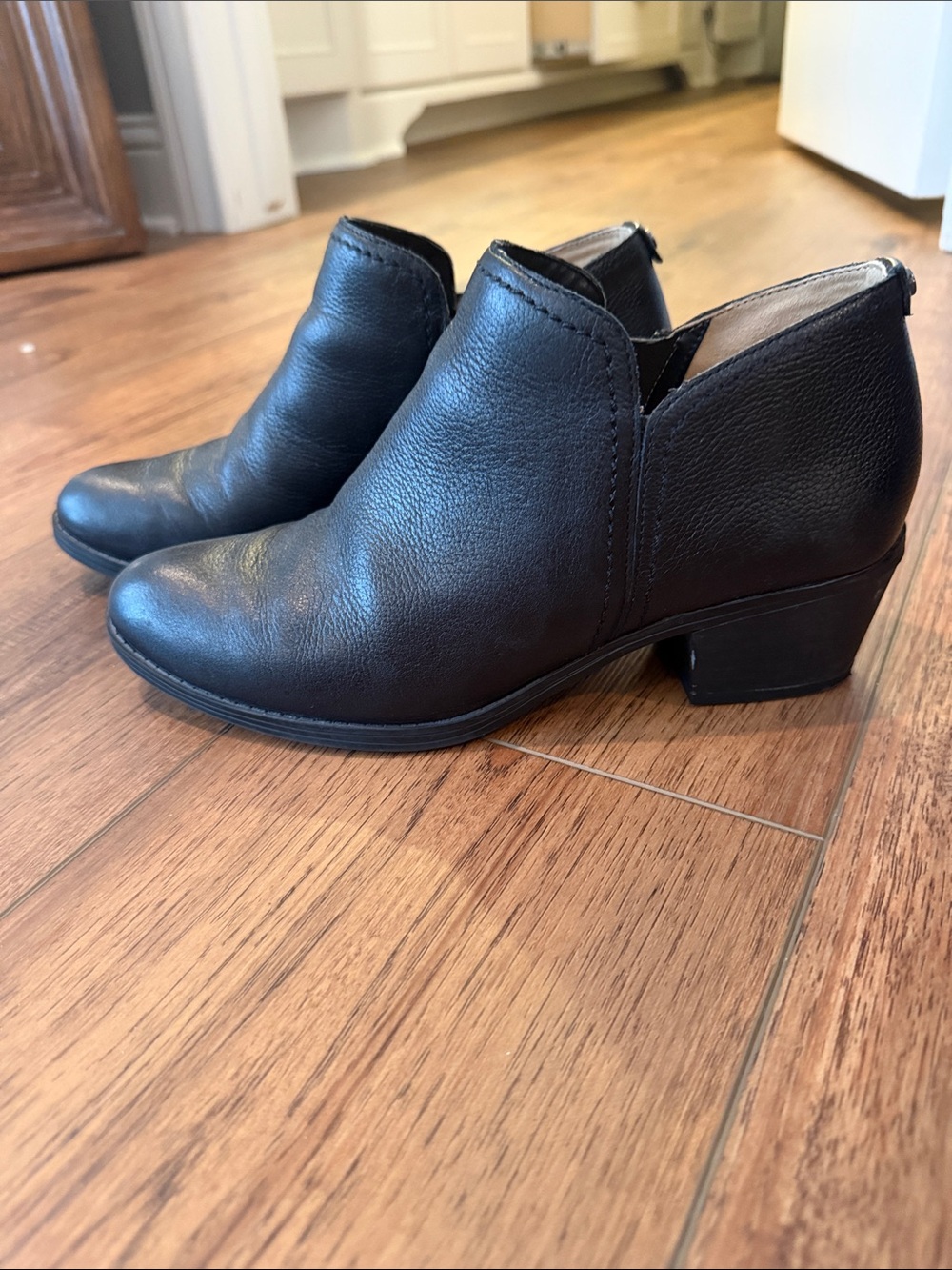 Naturalizer Black Leather Cutout Ankle Booties with Low Block Heel